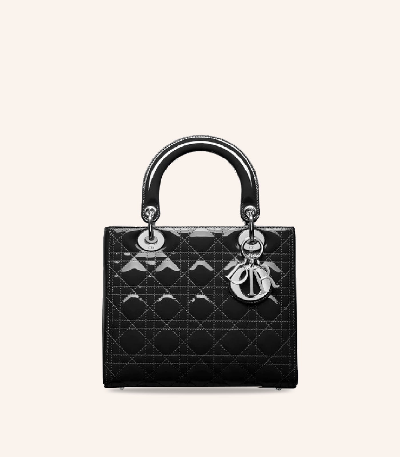 medium lady 24 black patent calfskin