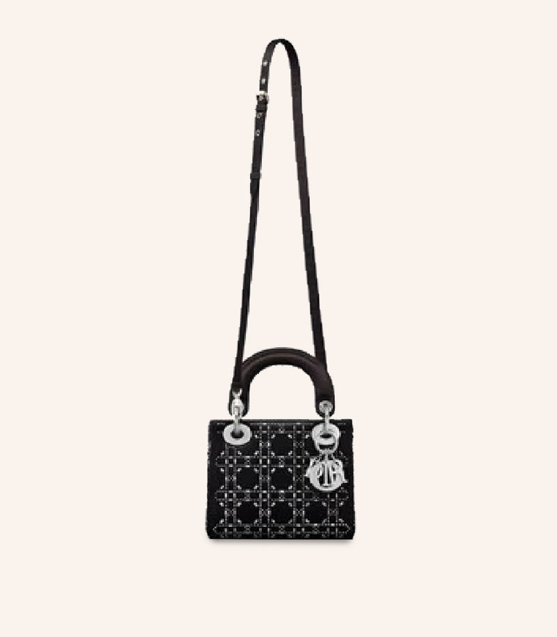 Tas Dior Mini Lady Dior Bag Strass Cannage Satin