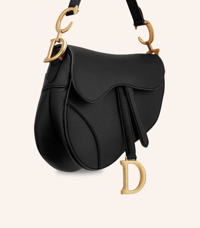 Tas Dior Saddle Bag Black Grained Calfskin