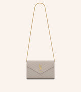 Tas YSL Saint Laurent Envelope Chain Wallet In Grain De Poudre Embossed Leather