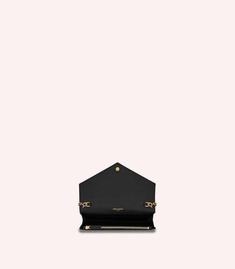 Tas YSL Saint Laurent Envelope Chain Wallet In Grain De Poudre Embossed Leather